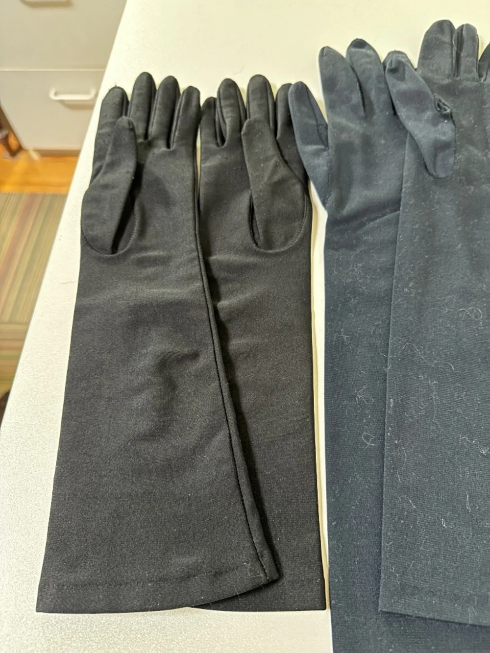 Three Pairs Vintage 1950s Gloves Long Length Size 7 Black Blue Taupe